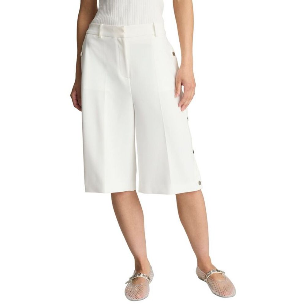 Kenneth Cole Womens High-Rise Fly Front Rivet Side Snap Short, White